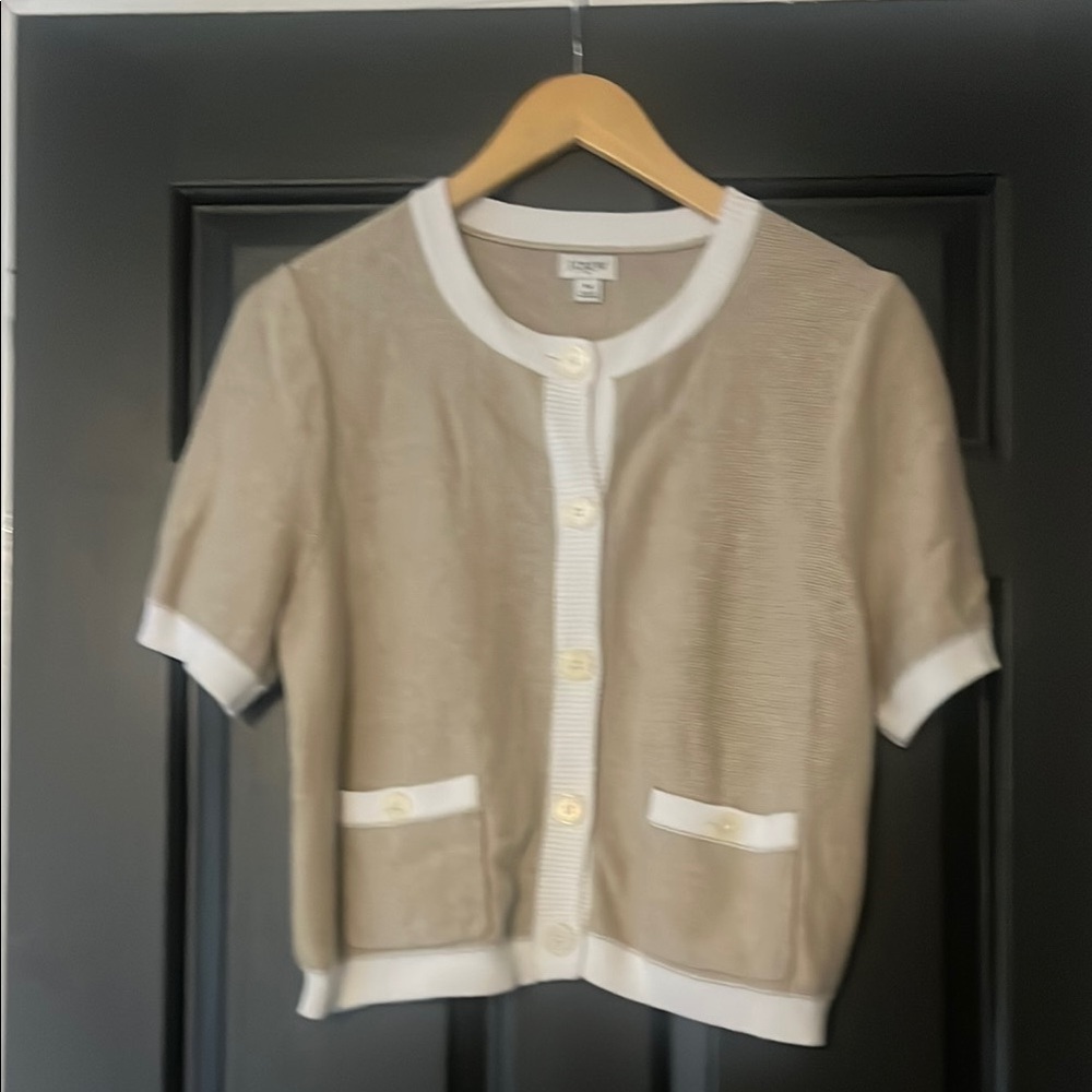 J. Crew Factory Beige and White Cardigan